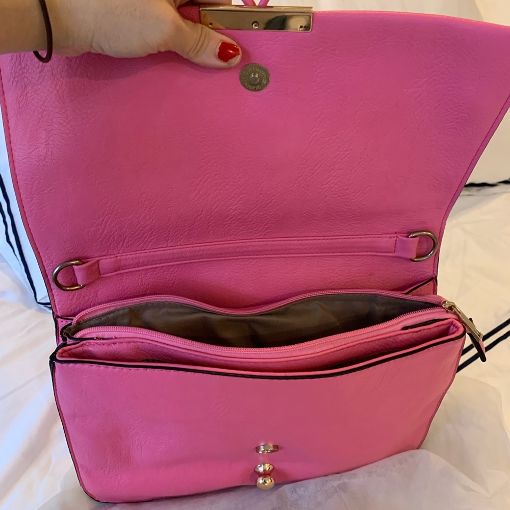Large leather pink clutch bag